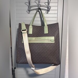 MICHAEL KORS GREEN BROWN KENLY LARGE TOTE SHOULDER BAG EUC MSRP: $398.00